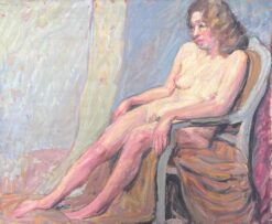 Nude Study of a Lady Posed on a Chair Mid Century French Painting