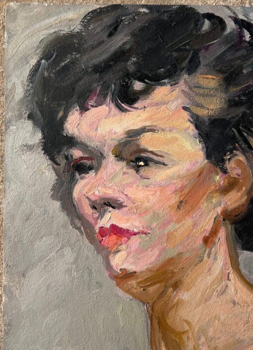Mid Century French Impressionist Painting Portrait of a Nude Black Haired Lady - Image 4