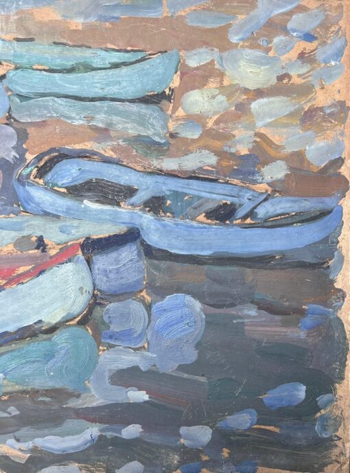 Fishing Boats In Dappled Blue Dock Mid Century French Impressionist Oil - Image 5