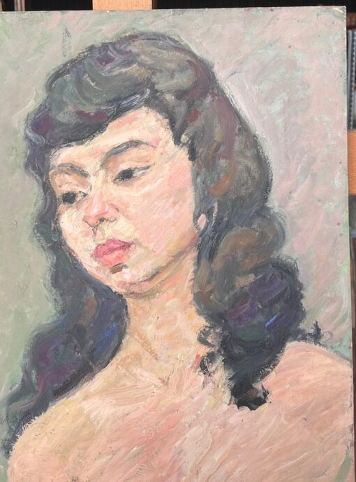 Nude Portrait of A Female with Black Hair Mid Century French Painting - Image 5