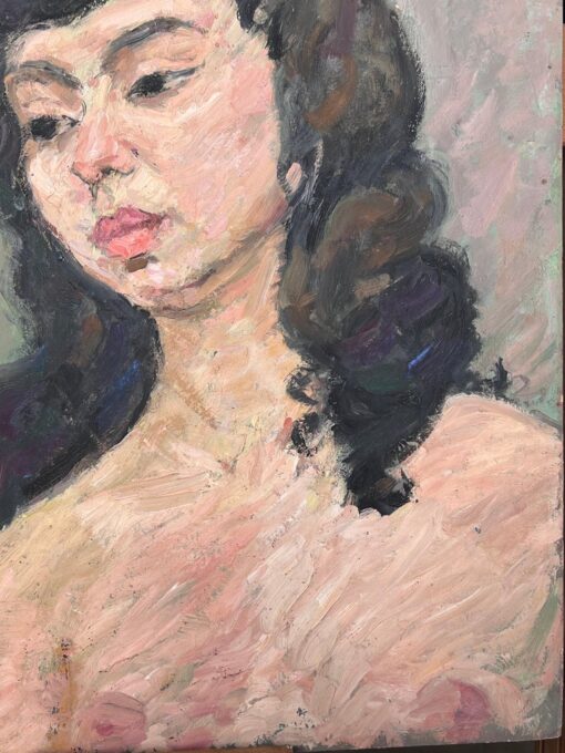 Nude Portrait of A Female with Black Hair Mid Century French Painting - Image 9