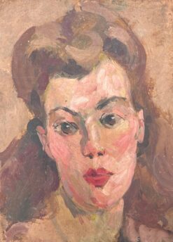 Mid Century French Impressionist Oil Portrait of Young Woman Hair Tied Back
