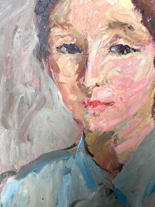 Mid Century French Impressionist Oil Portrait of a Vintage Style Woman - Image 5