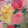 French Mid Century Painting Red , Yellow and Pink Rose Still Life