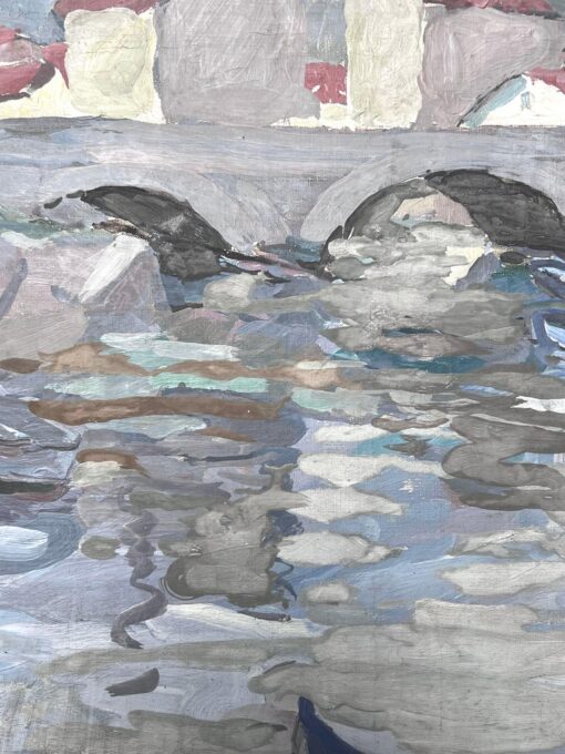Grey Stone Bridge Arch Bridge Boat Canal French Impressionist Painting - Image 6