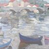 Grey Stone Bridge Arch Bridge Boat Canal French Impressionist Painting