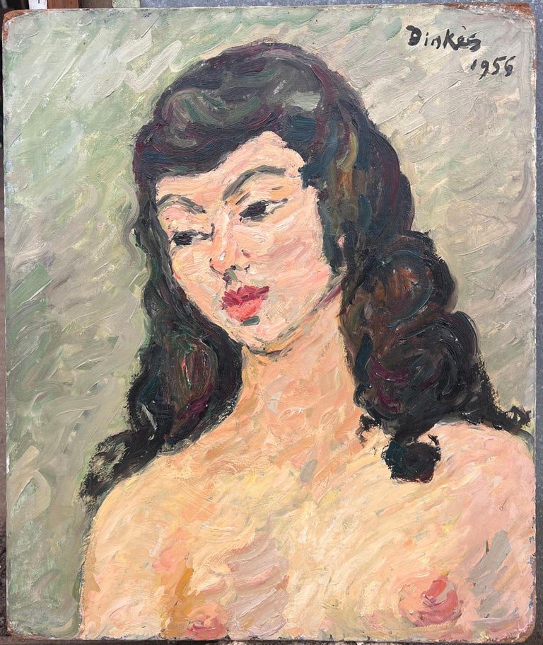 Nude Portrait of A Female with Black Hair and Bold Features French Painting - Image 2