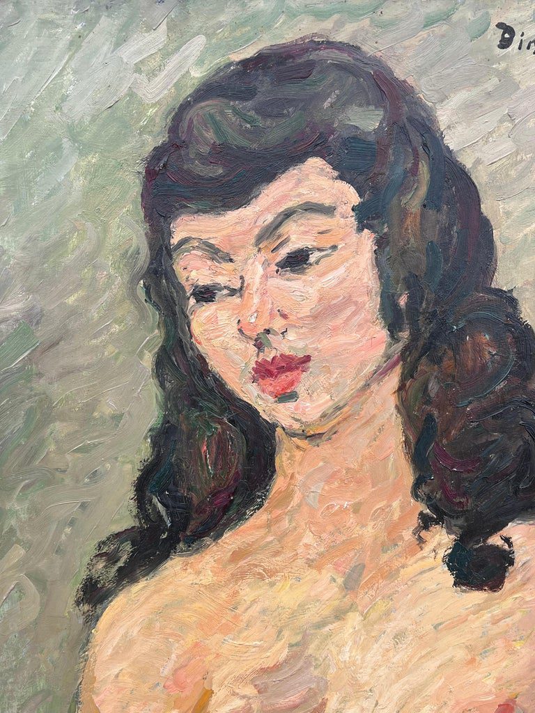 Nude Portrait of A Female with Black Hair and Bold Features French Painting - Image 3