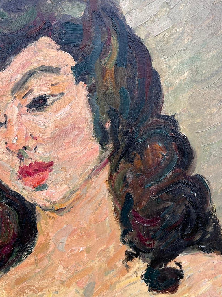 Nude Portrait of A Female with Black Hair and Bold Features French Painting - Image 5