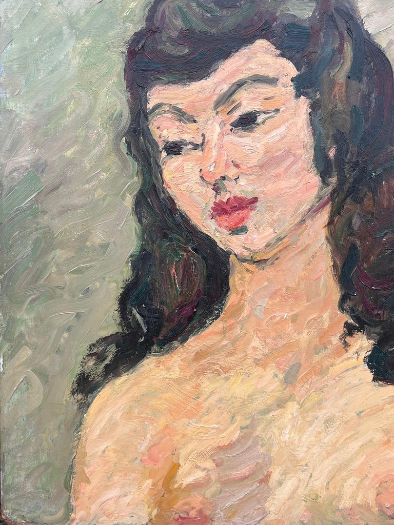 Nude Portrait of A Female with Black Hair and Bold Features French Painting - Image 7