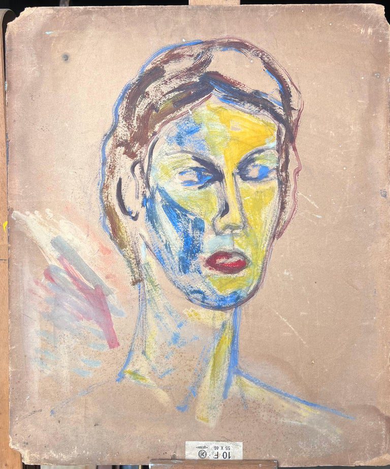 Nude Portrait of A Female with Black Curly Hair Mid Century French Painting - Image 8