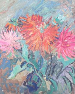 Orange and Pink Dahlias Still Life Mid Century French Impressionist Oil