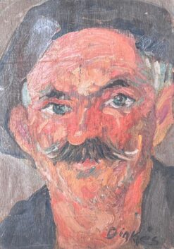 Mid Century French Impressionist Signed Oil Man in Beret with Moustache Portrait