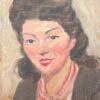 Mid Century French Impressionist Signed Oil Portrait Woman in Red Necklace