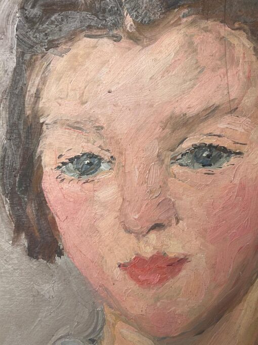 1930's French Impressionist Oil Portrait of Young Lady Pretty Blue Blouse - Image 3