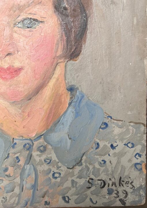1930's French Impressionist Oil Portrait of Young Lady Pretty Blue Blouse - Image 5