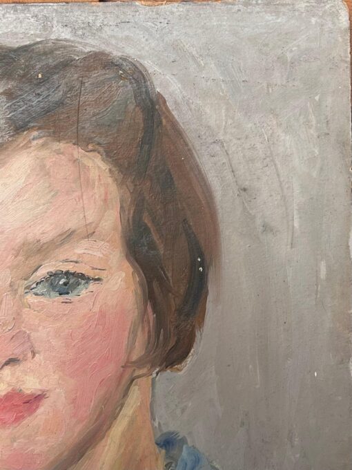 1930's French Impressionist Oil Portrait of Young Lady Pretty Blue Blouse - Image 6