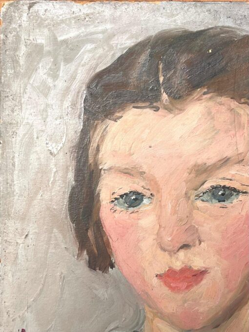 1930's French Impressionist Oil Portrait of Young Lady Pretty Blue Blouse - Image 7