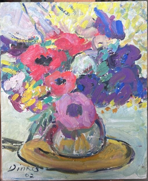 Mid Century French Impressionist Signed Oil Colorful Flowers in Vase - Image 2