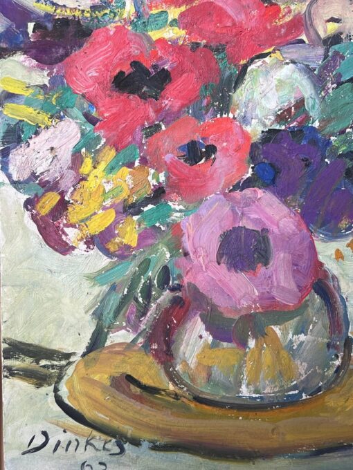Mid Century French Impressionist Signed Oil Colorful Flowers in Vase - Image 3