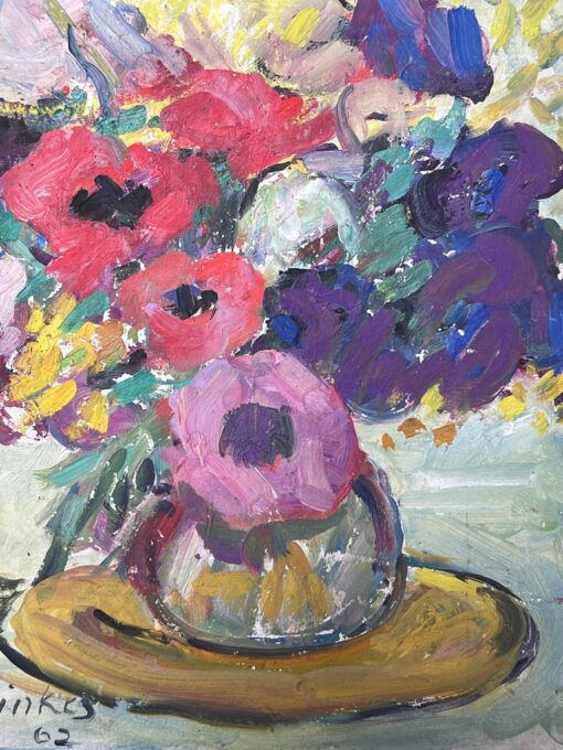 Mid Century French Impressionist Signed Oil Colorful Flowers in Vase - Image 4