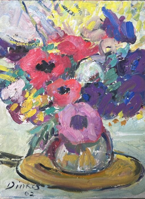 Mid Century French Impressionist Signed Oil Colorful Flowers in Vase - Image 5