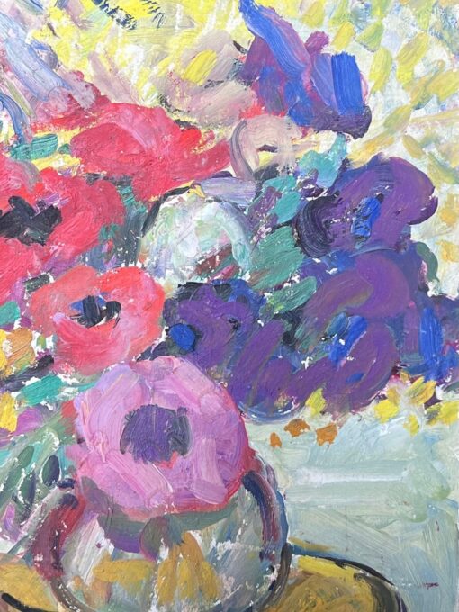 Mid Century French Impressionist Signed Oil Colorful Flowers in Vase - Image 6