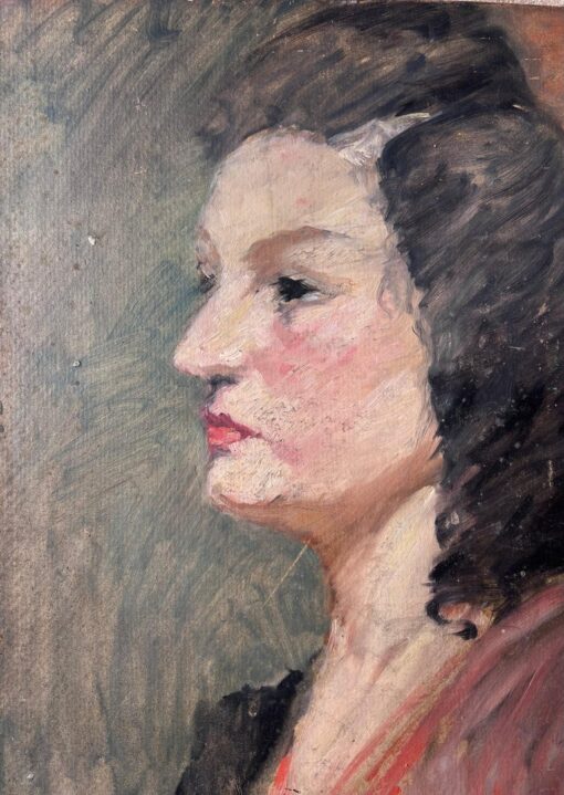 Mid Century French Impressionist Painting Side Profile Portrait of a Chic Lady - Image 4