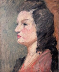 Mid Century French Impressionist Painting Side Profile Portrait of a Chic Lady