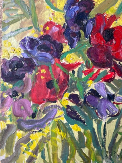 Purple & Red Plant In a Yellow Room Mid Century French Impressionist Painting - Image 3