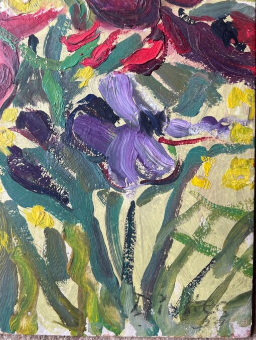 Purple & Red Plant In a Yellow Room Mid Century French Impressionist Painting - Image 6