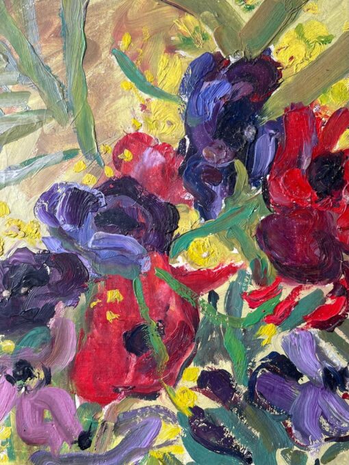 Purple & Red Plant In a Yellow Room Mid Century French Impressionist Painting - Image 7