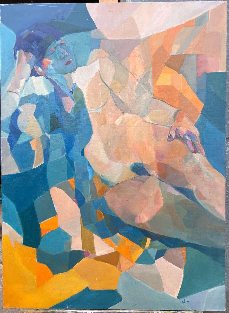 Huge French Contemporary Modernist Abstract Oil Painting Figurative Nude Woman - Image 2