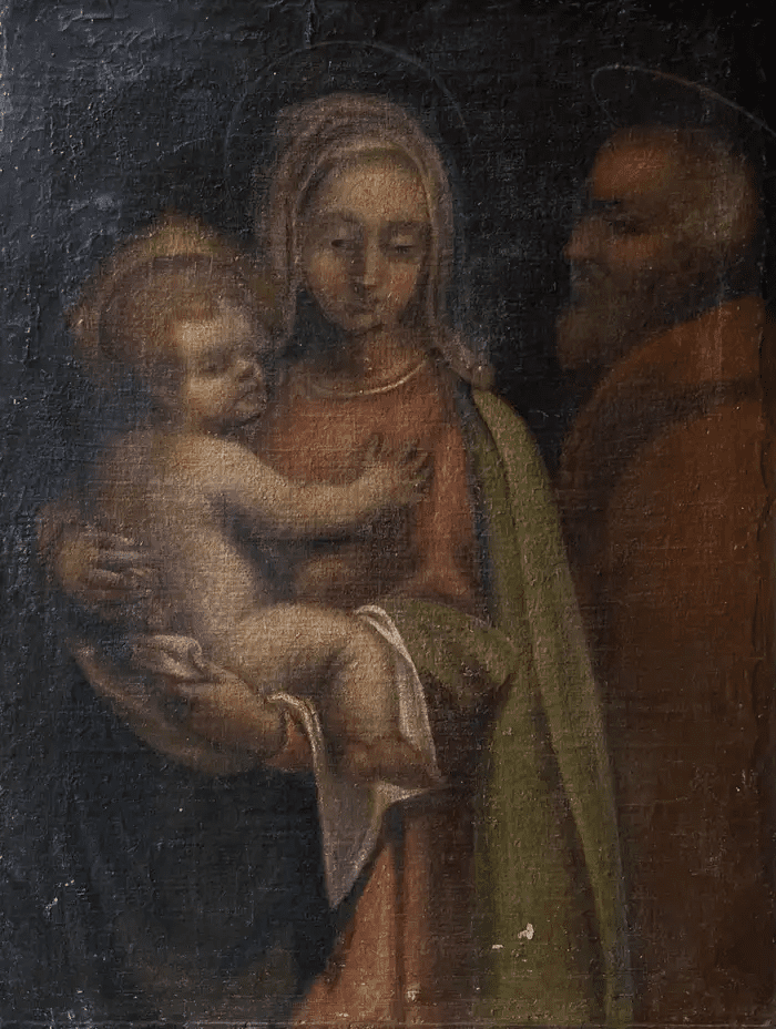 Fine 17th C Italian Old Master Oil Painting Madonna & Infant Christ with Joseph