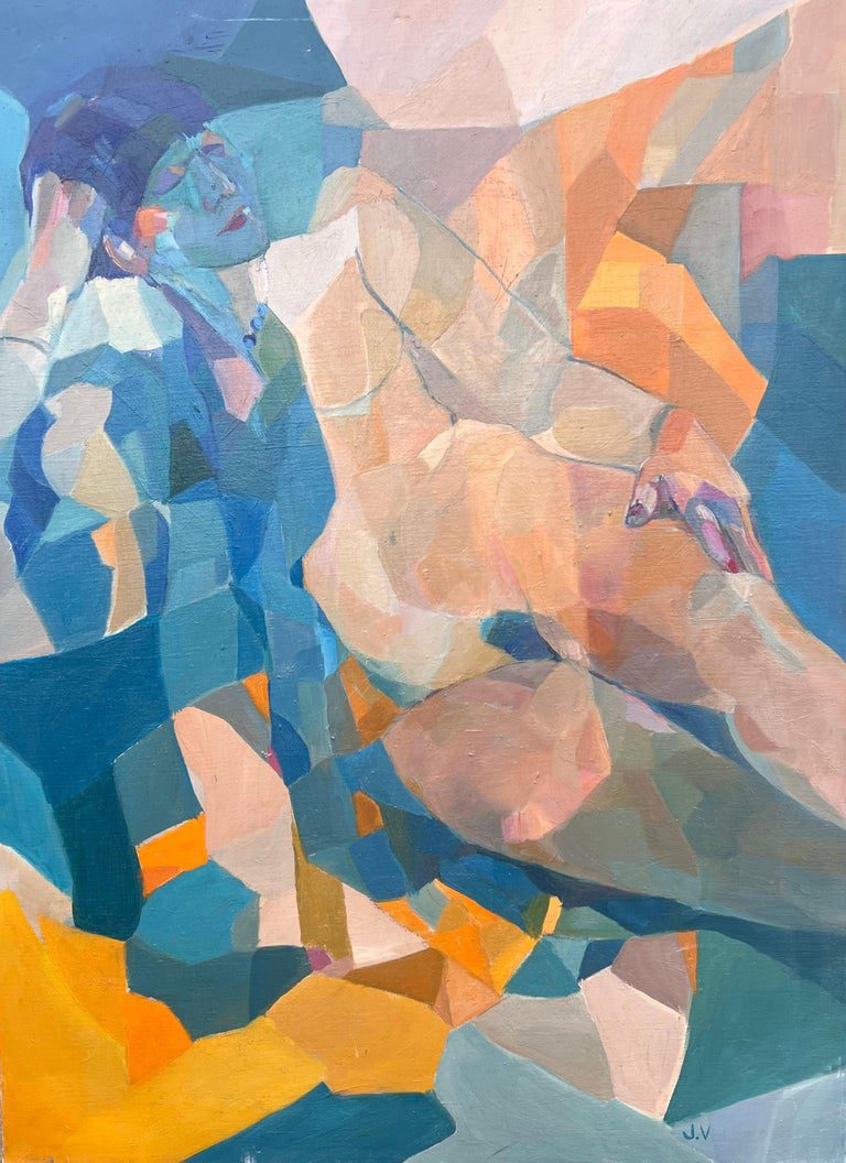 Huge French Contemporary Modernist Abstract Oil Painting Figurative Nude Woman