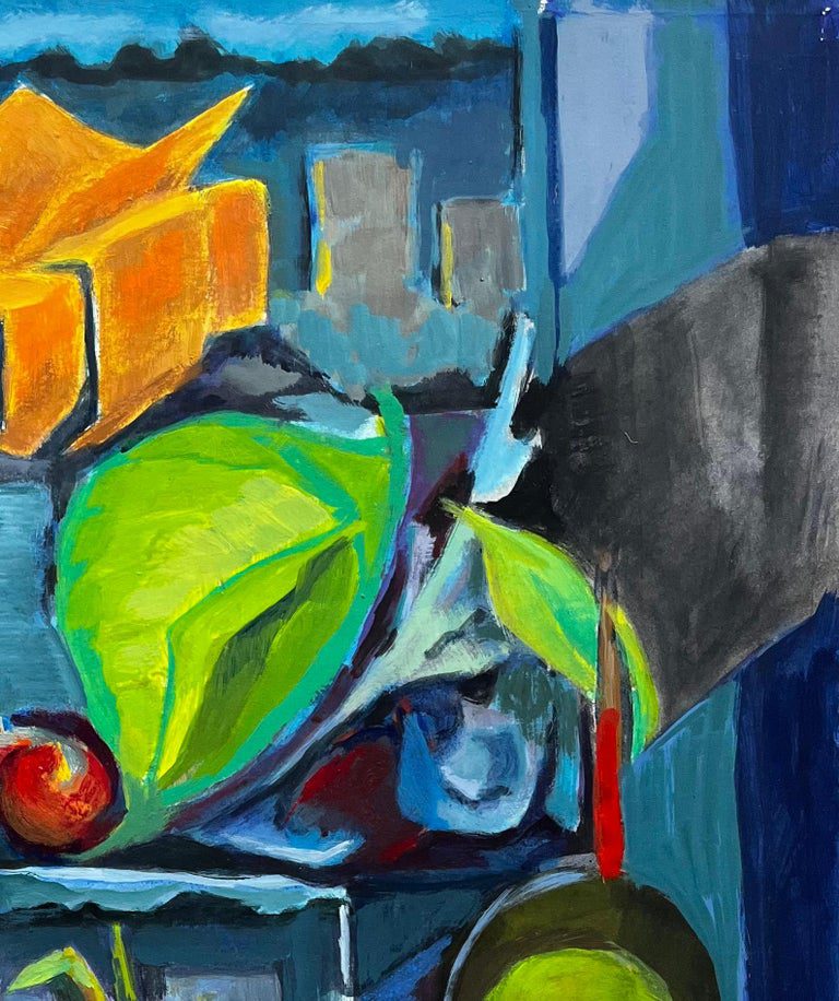 Pineapple Pomegranates Fruit Display with Leaves Shelves Modernist Still Life - Image 3