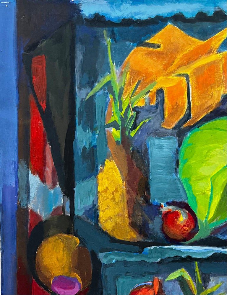 Pineapple Pomegranates Fruit Display with Leaves Shelves Modernist Still Life - Image 4