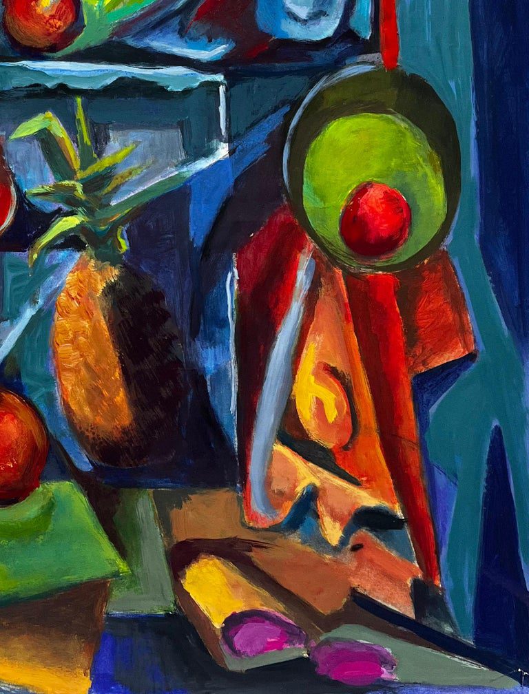 Pineapple Pomegranates Fruit Display with Leaves Shelves Modernist Still Life - Image 5