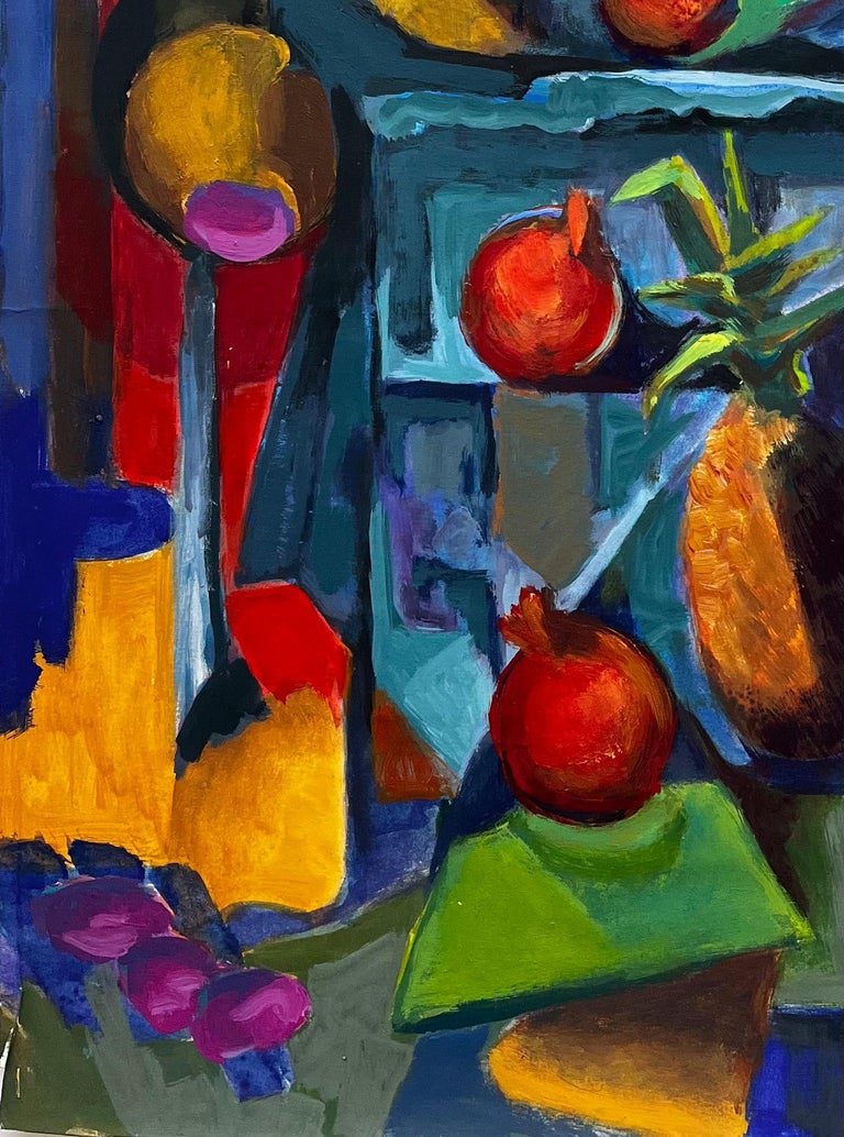 Pineapple Pomegranates Fruit Display with Leaves Shelves Modernist Still Life - Image 6