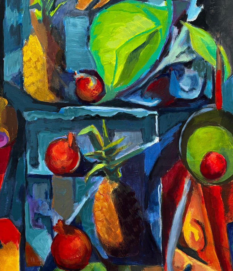 Pineapple Pomegranates Fruit Display with Leaves Shelves Modernist Still Life - Image 7