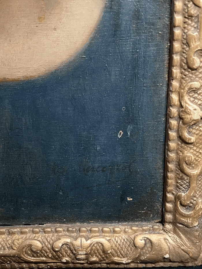 19th Century Portrait of Pensive Madonna Blue Veil Pre-Raphaelite Oil Painting - Image 3