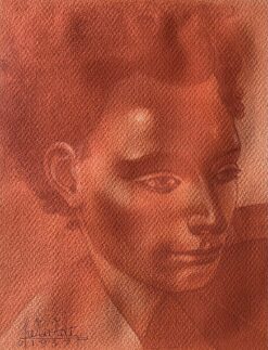 1950's French Signed Sanguine Chalk Head Shoulders Portrait of Man