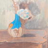 Fine 20th Century French Modernist Oil Painting Yellow Flower in Blue Vase