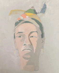 20th Century French Modernist Oil Painting Portrait Woman in Head Scarf