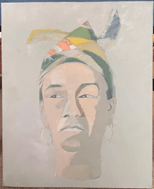 20th Century French Modernist Oil Painting Portrait Woman in Head Scarf - Image 2