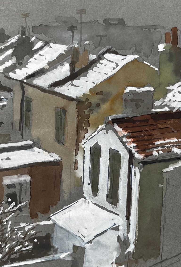 Snow Covered Rooftops in South London Watercolour Scene Winter 1981 - Image 5