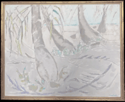 Modernist 20th Century French Oil Painting Trees in Tropical Coastal Landscape