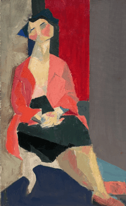 Fine Mid 20th Century French Cubist Oil Painting Portrait of Angular Seated Lady