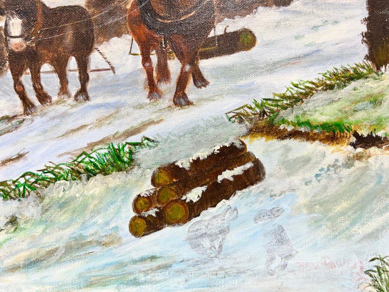 The Logging Team Farmer with Heavy Horses Pulling Timber in Woodland Snow - Image 4