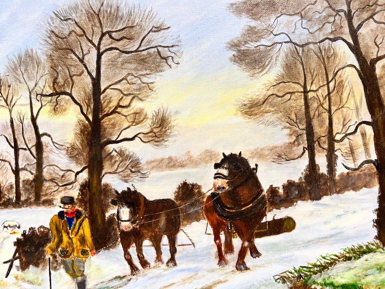The Logging Team Farmer with Heavy Horses Pulling Timber in Woodland Snow - Image 5